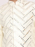 Vastramay Boys Cream-Colored Mirror Work Embellished Slim Fit Sherwani Set