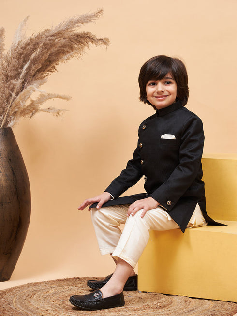 Vastramay Boys' Black Indo-western Set