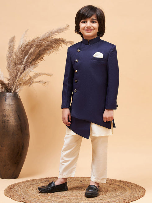 Vastramay Boys' Blue Indo-western Set