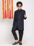 Vastramay Boys Navy Blue Embellished Slim-Fit Sherwani Set