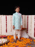 Vastramay Boys' Blue Jacquard Sherwani Set