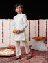 Vastramay Boys' Grey Jacquard Sherwani Set