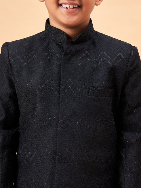 Vastramay Boy's Black Glitter Indo Western Sherwani Set
