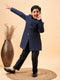 Vastramay Boy's Navy Blue Glitter Indo Western Sherwani Set