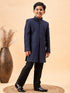 Vastramay Boy's Navy Blue Glitter Indo Western Sherwani Set