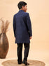 Vastramay Boy's Navy Blue Glitter Indo Western Sherwani Set