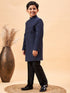 Vastramay Boy's Navy Blue Glitter Indo Western Sherwani Set