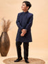 Vastramay Boy's Navy Blue Glitter Indo Western Sherwani Set