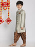 Vastramay Boys Grey Indo Western Jacquard Sherwani and Dhoti Pant Set