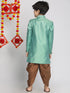 Vastramay Boys Green Indo Western Jacquard Sherwani and Dhoti Pant Set