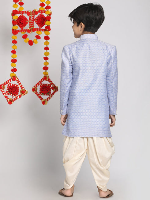 Vastramay Boys Lavender Indo Western Jacquard Sherwani and Dhoti Pant Set