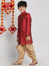 Vastramay Boys Maroon Indo Western Jacquard Sherwani and Dhoti Pant Set