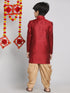 Vastramay Boys Maroon Indo Western Jacquard Sherwani and Dhoti Pant Set