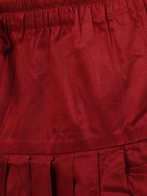 JBN CREATION Boys Rose Gold And Maroon Woven Kurta Set With Brocade Nehru Jacket