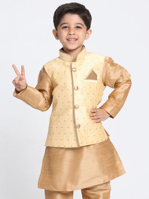 Vastramay Boys Gold Silk Blend Nehru Jacket