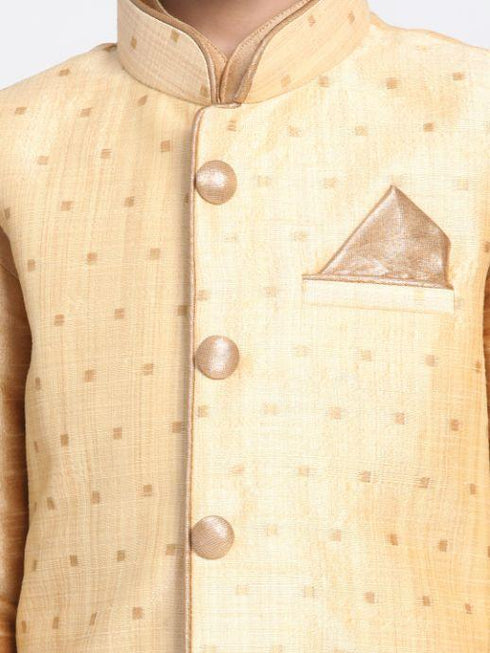 Vastramay Boys Gold Silk Blend Nehru Jacket