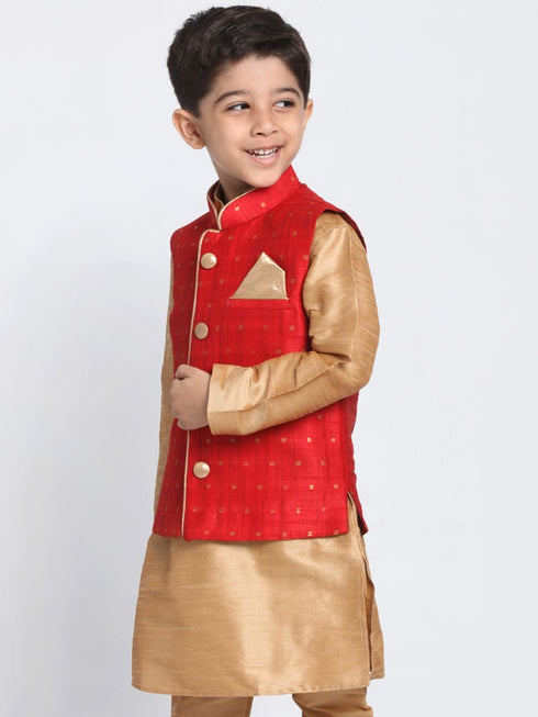 Vastramay Boys Maroon Woven Design Nehru Jacket