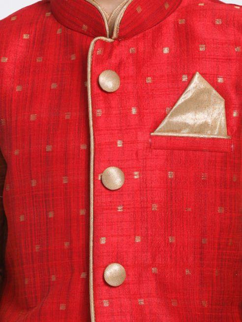 Vastramay Boys Maroon Woven Design Nehru Jacket