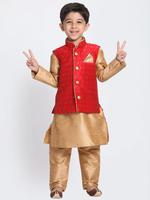 Vastramay Boys Maroon Woven Design Nehru Jacket