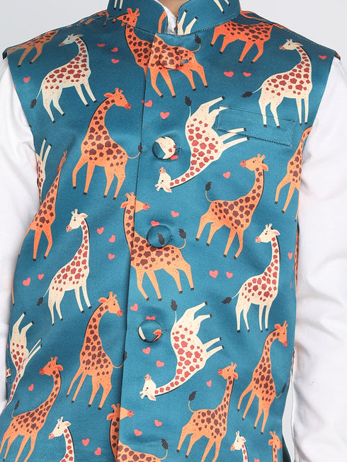 Vastramay Boys Multicolor-Base-Turquoise Nehru Jacket