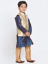 Vastramay Boys Gold Cotton Silk Blend Kurta, Waistcoat and Pyjama Set