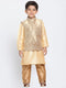 Vastramay Boys Gold Cotton Silk Blend Kurta, Waistcoat and Pyjama Set