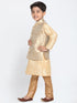 Vastramay Boys Gold Cotton Silk Blend Kurta, Waistcoat and Pyjama Set