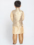Vastramay Boys Gold Cotton Silk Blend Kurta, Waistcoat and Pyjama Set