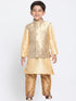 Vastramay Boys Gold Cotton Silk Blend Kurta, Waistcoat and Pyjama Set