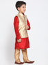 Vastramay Boys Gold Cotton Silk Blend Kurta, Waistcoat and Pyjama Set