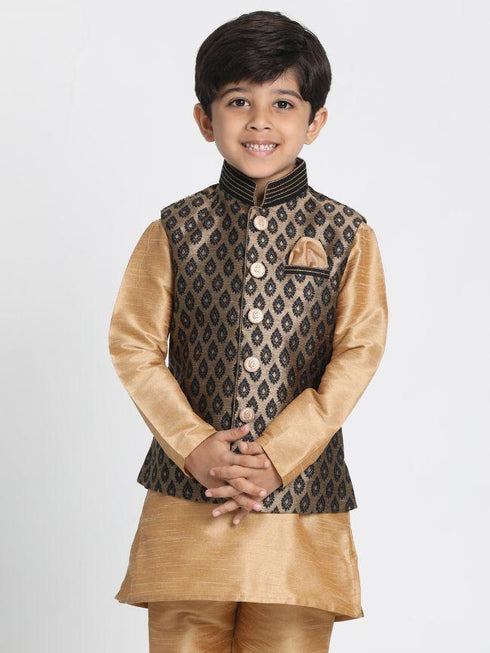 Vastramay Boys Black Cotton Silk Blend Nehru Jacket