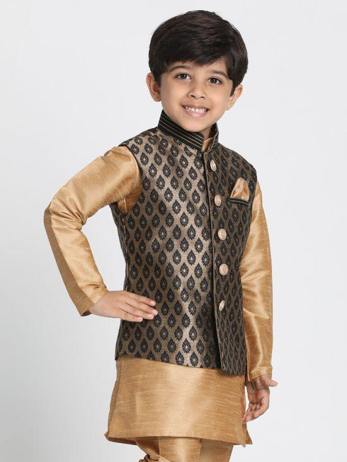 Vastramay Boys Black Cotton Silk Blend Nehru Jacket