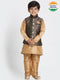 Vastramay Boys' Gold Cotton Silk Blend Kurta, Waistcoat and Pyjama Set