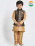 Vastramay Boys' Gold Cotton Silk Blend Kurta, Waistcoat and Pyjama Set
