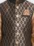 Vastramay Boys' Gold Cotton Silk Blend Kurta, Waistcoat and Pyjama Set