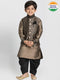 Vastramay Boys' Gold Cotton Silk Blend Ethnic Jacket, Kurta and Dhoti Pant Set