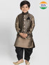 Vastramay Boys' Gold Cotton Silk Blend Ethnic Jacket, Kurta and Dhoti Pant Set