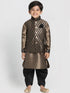 Vastramay Boys' Gold Cotton Silk Blend Ethnic Jacket, Kurta and Dhoti Pant Set