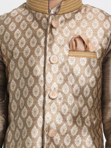 Vastramay Boys' Gold Cotton Silk Blend Nehru Jacket