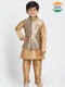 Vastramay Boys' Gold Cotton Silk Blend Kurta, Waistcoat and Pyjama Set