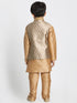 Vastramay Boys' Gold Cotton Silk Blend Kurta, Waistcoat and Pyjama Set