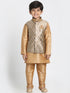 Vastramay Boys' Gold Cotton Silk Blend Kurta, Waistcoat and Pyjama Set