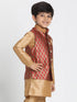 Vastramay Silk Blend Maroon And Gold Baap Beta Ethnic Jacket
