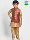 Vastramay Boys' Gold Cotton Silk Blend Kurta, Waistcoat and Pyjama Set