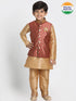 Vastramay Boys' Gold Cotton Silk Blend Kurta, Waistcoat and Pyjama Set