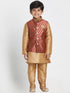 Vastramay Boys' Gold Cotton Silk Blend Kurta, Waistcoat and Pyjama Set