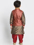Vastramay Boys' Gold Cotton Silk Blend Ethnic Jacket, Kurta and Dhoti Pant Set