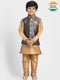 Vastramay Boys' Gold Cotton Silk Blend Kurta, Waistcoat and Pyjama Set