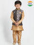 Vastramay Boys' Gold Cotton Silk Blend Kurta, Waistcoat and Pyjama Set