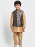 Vastramay Boys' Gold Cotton Silk Blend Kurta, Waistcoat and Pyjama Set
